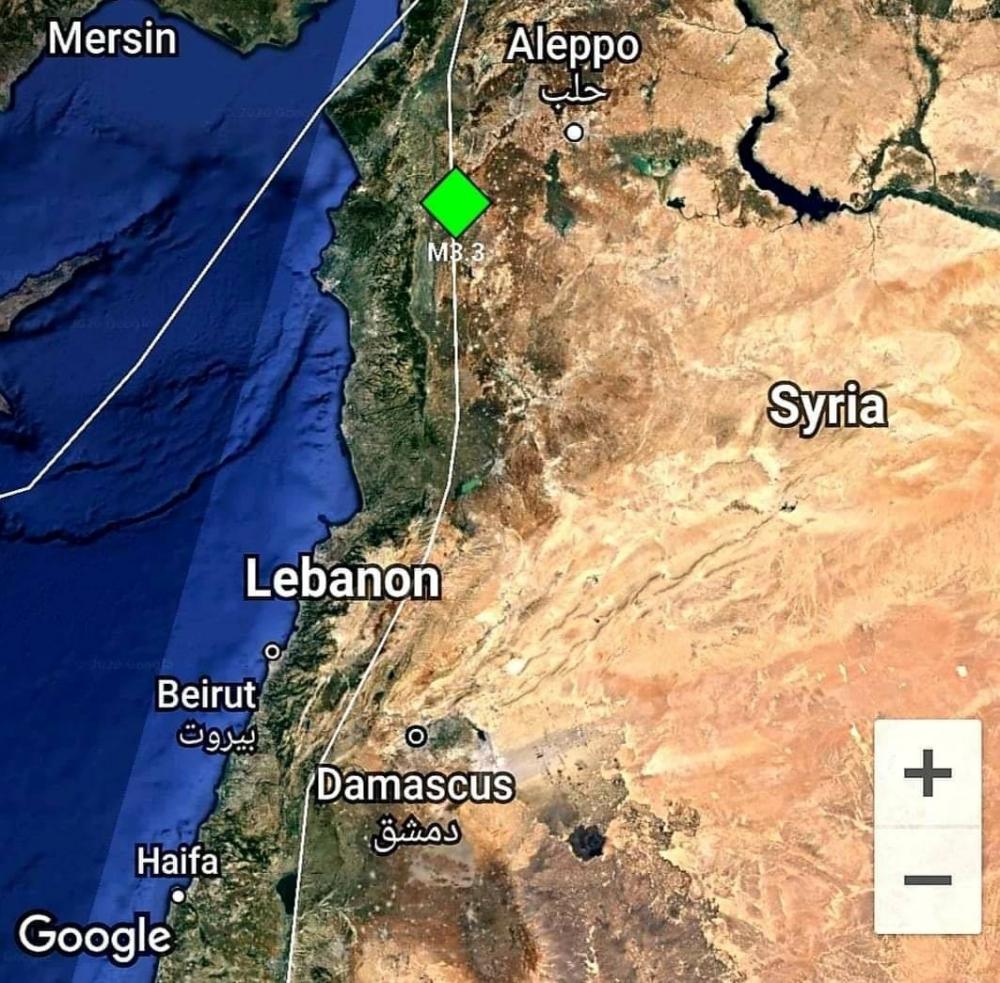 هزة أرضية متوسطة الشدة مركزها شمال شرق اللاذقية 