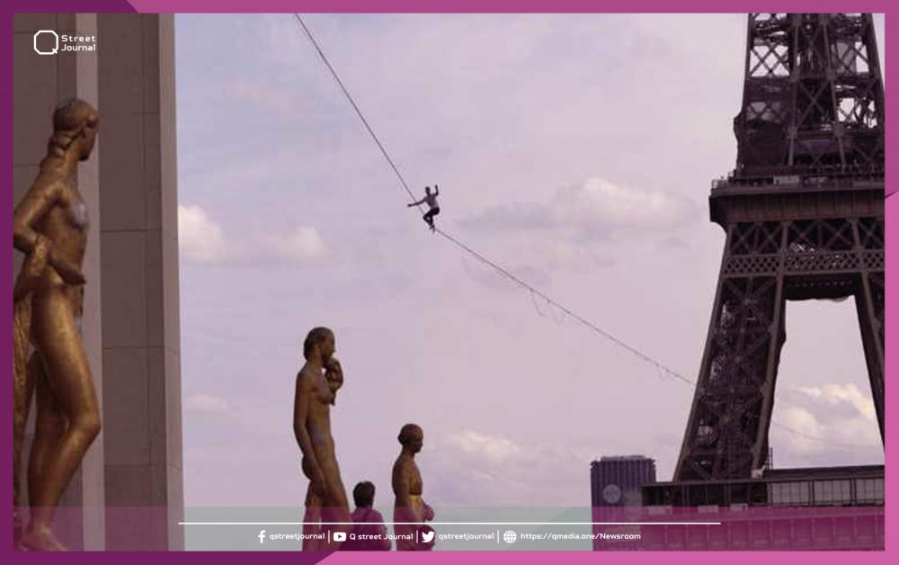 بالفيديو..فرنسي يقطع 670 متراً مشياً على الحبل
