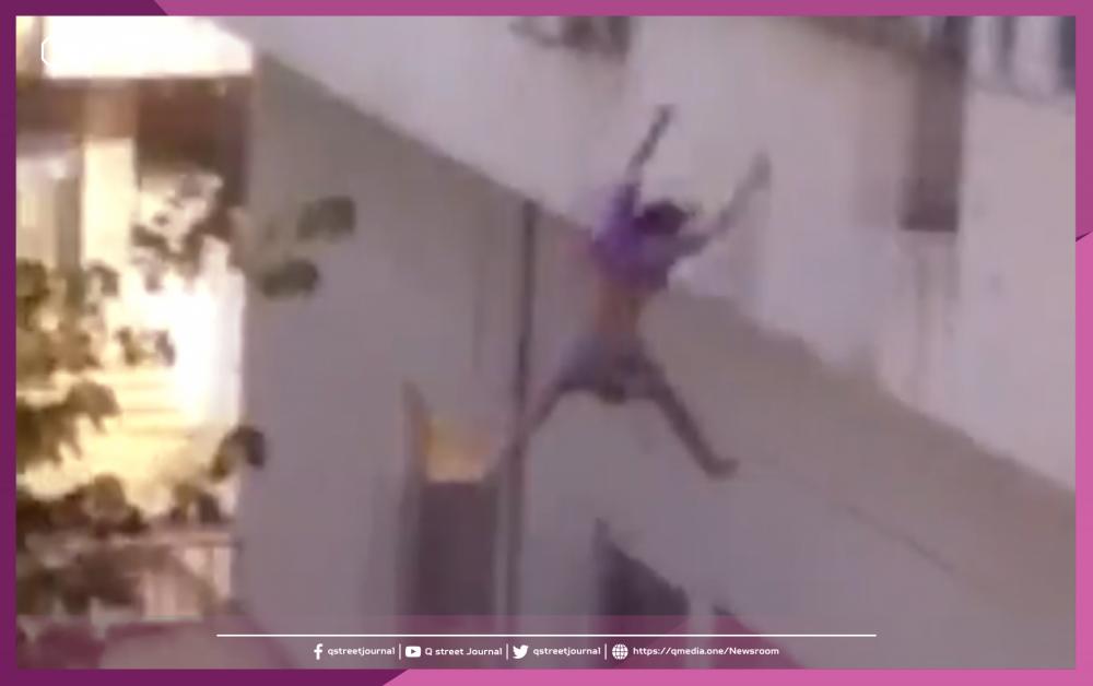 بالفيديو فتاة تقفز من الطابق 8 والسبب !